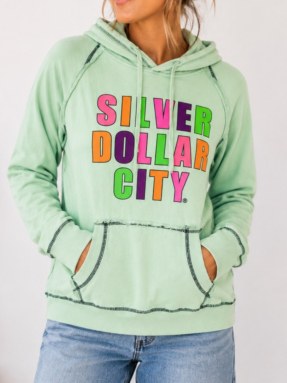 Vintage Silver Dollar City Graphic Hoodie Mint Green Size M